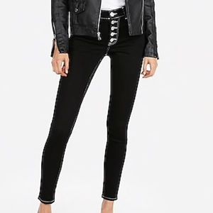 High waisted black button fly stretch jean legging